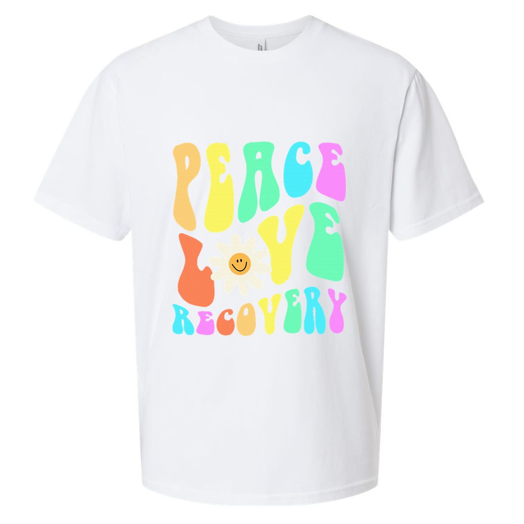 Peace Love Recovery Retro Sober Celebration Sueded Cloud Jersey T-Shirt