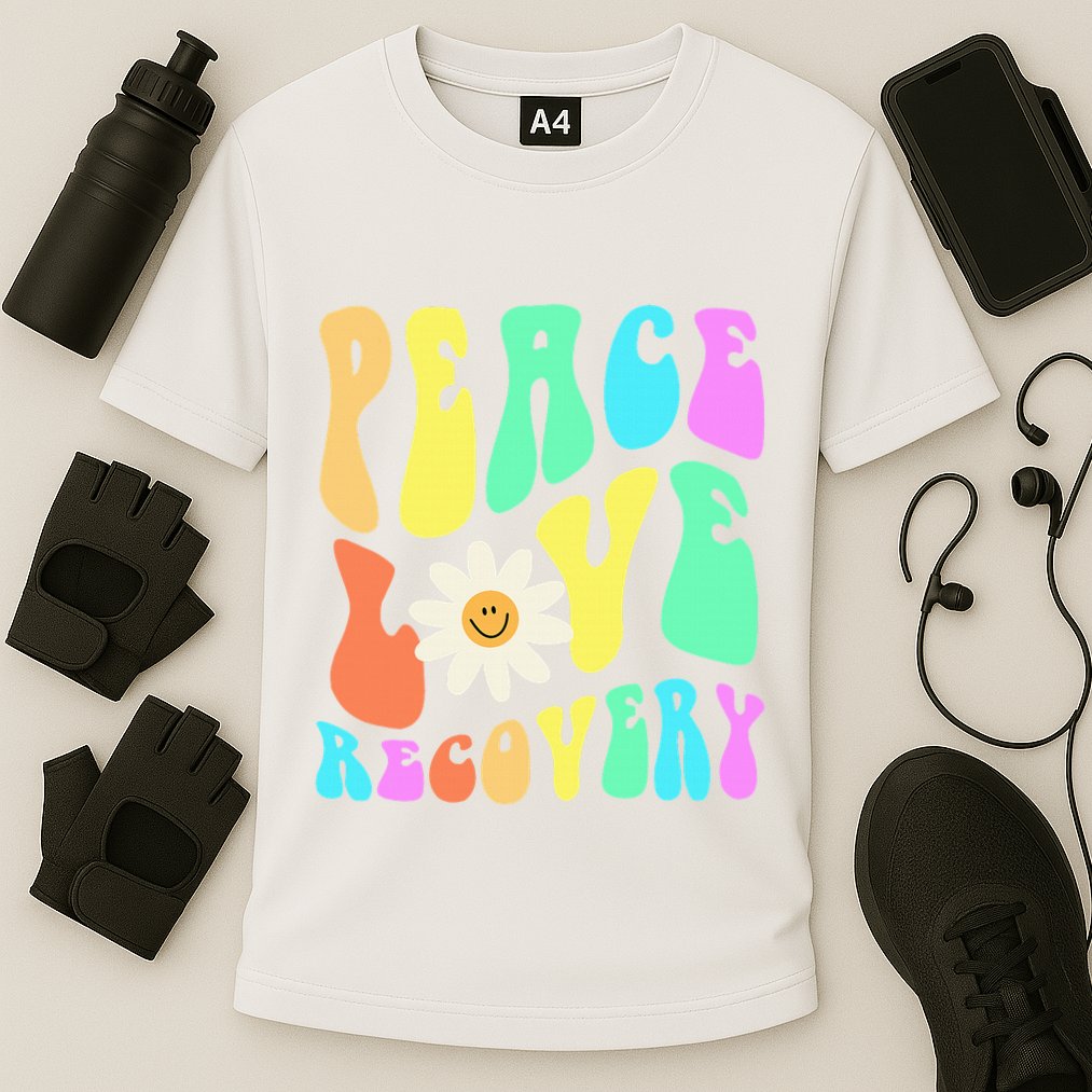 Peace Love Recovery Retro Sober Celebration Cooling Performance Crew T-Shirt