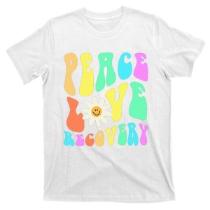 Peace Love Recovery Retro Sober Celebration T-Shirt