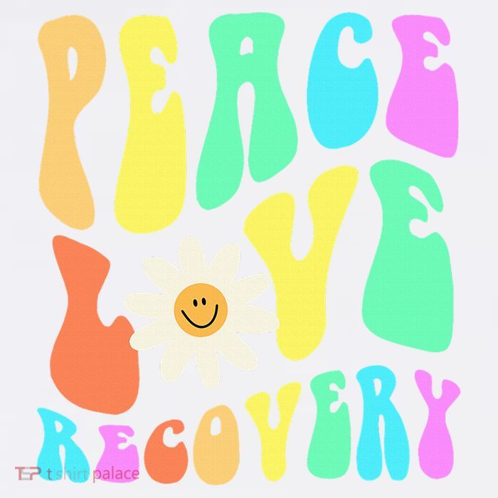 Peace Love Recovery Retro Sober Celebration Tall T-Shirt