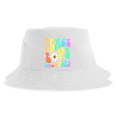 Peace Love Recovery Retro Sober Celebration Sustainable Bucket Hat