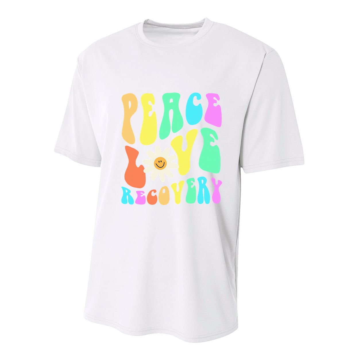 Peace Love Recovery Retro Sober Celebration Youth Performance Sprint T-Shirt