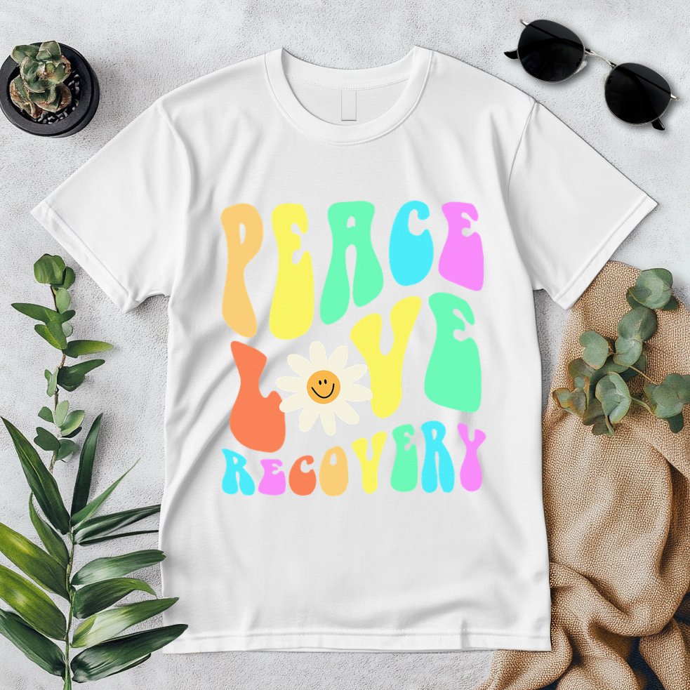 Peace Love Recovery Retro Sober Celebration Premium T-Shirt