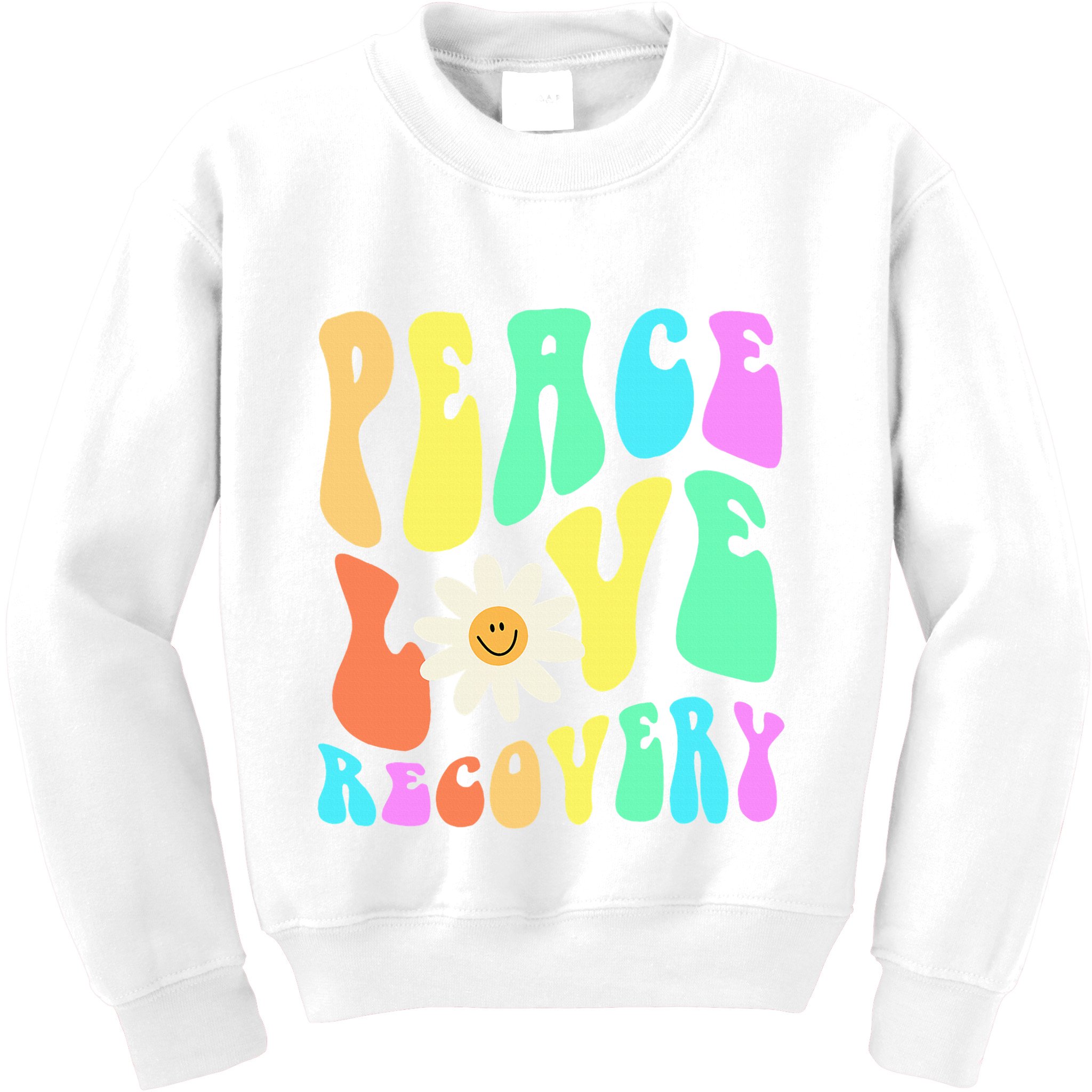 Peace Love Recovery Retro Sober Celebration Kids Sweatshirt