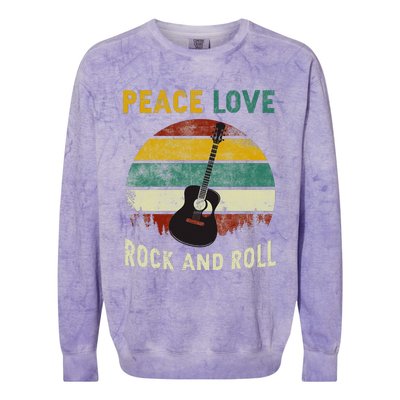 Peace Love Rock & Roll Guitar Player Guitarist Vintage Colorblast Crewneck Sweatshirt