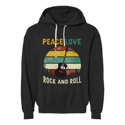 Peace Love Rock & Roll Guitar Player Guitarist Vintage Garment-Dyed Fleece Hoodie