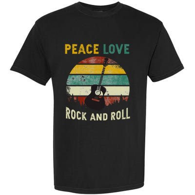 Peace Love Rock & Roll Guitar Player Guitarist Vintage Garment-Dyed Heavyweight T-Shirt