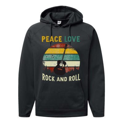 Peace Love Rock & Roll Guitar Player Guitarist Vintage Performance Fleece Hoodie