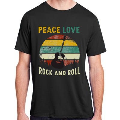 Peace Love Rock & Roll Guitar Player Guitarist Vintage Adult ChromaSoft Performance T-Shirt