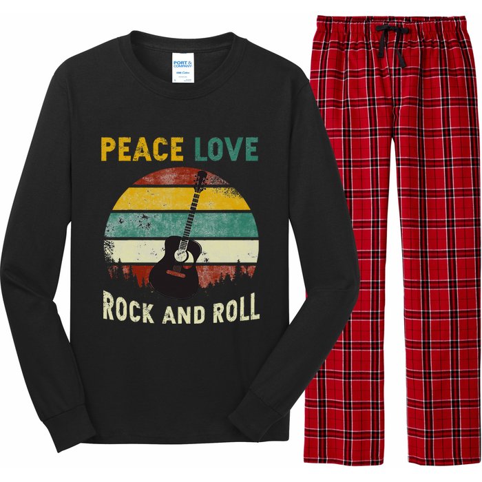 Peace Love Rock & Roll Guitar Player Guitarist Vintage Long Sleeve Pajama Set