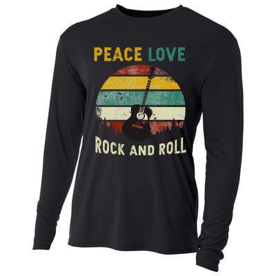 Peace Love Rock & Roll Guitar Player Guitarist Vintage Cooling Performance Long Sleeve Crew