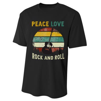 Peace Love Rock & Roll Guitar Player Guitarist Vintage Performance Sprint T-Shirt