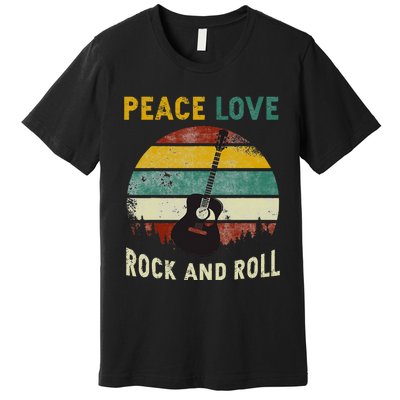 Peace Love Rock & Roll Guitar Player Guitarist Vintage Premium T-Shirt