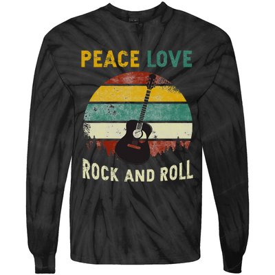 Peace Love Rock & Roll Guitar Player Guitarist Vintage Tie-Dye Long Sleeve Shirt