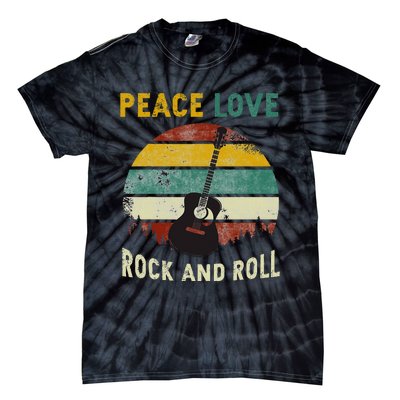 Peace Love Rock & Roll Guitar Player Guitarist Vintage Tie-Dye T-Shirt