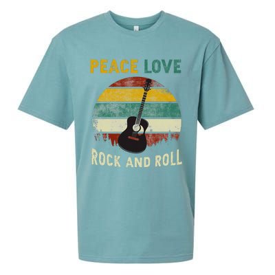 Peace Love Rock & Roll Guitar Player Guitarist Vintage Sueded Cloud Jersey T-Shirt