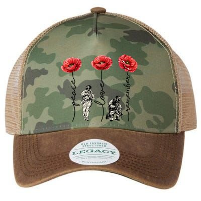 Peace Love Remember Red Poppy Flower Soldier Veteran Day Gift Legacy Tie Dye Trucker Hat