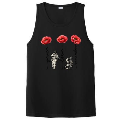 Peace Love Remember Red Poppy Flower Soldier Veteran Day Gift PosiCharge Competitor Tank