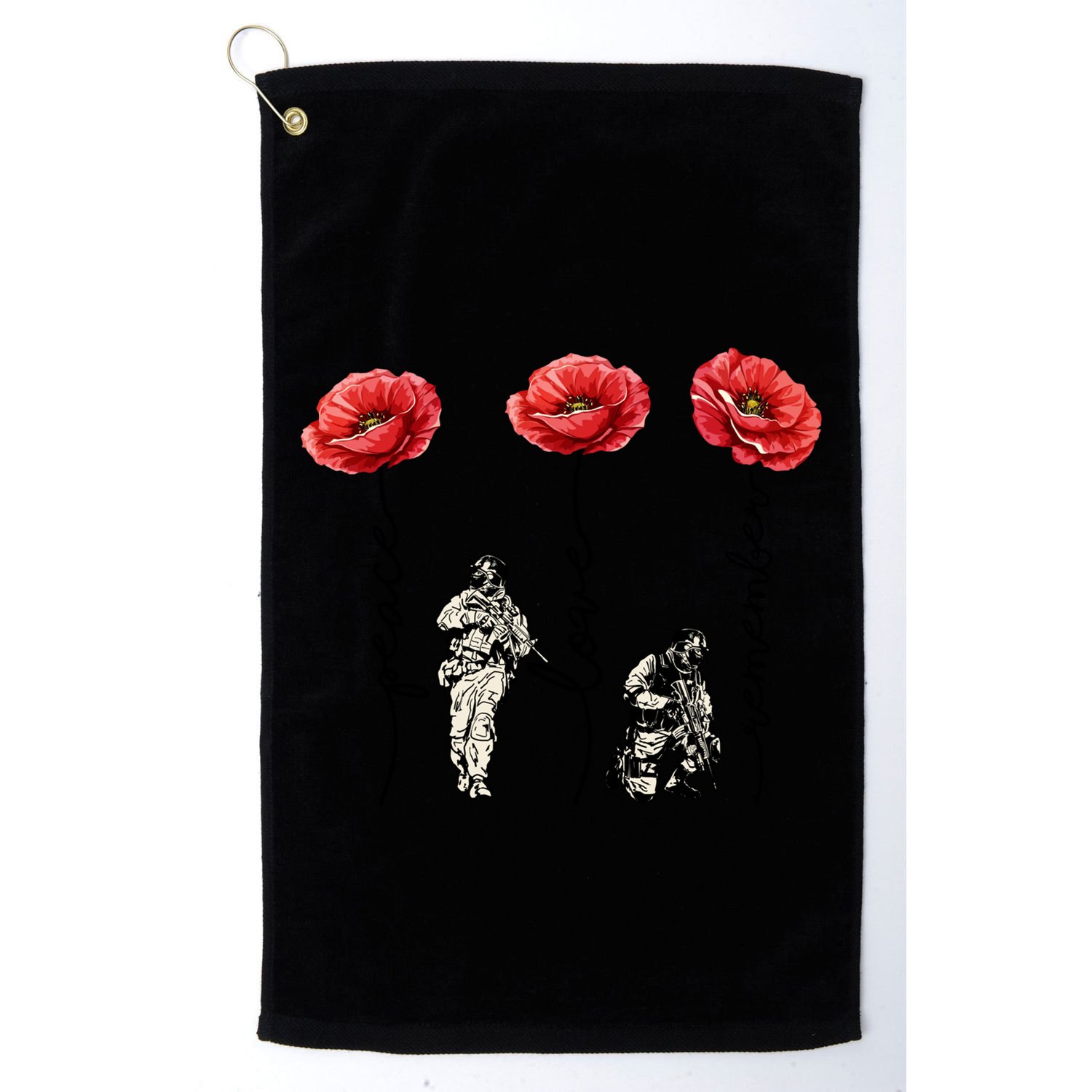Peace Love Remember Red Poppy Flower Soldier Veteran Day Gift Golf Towel