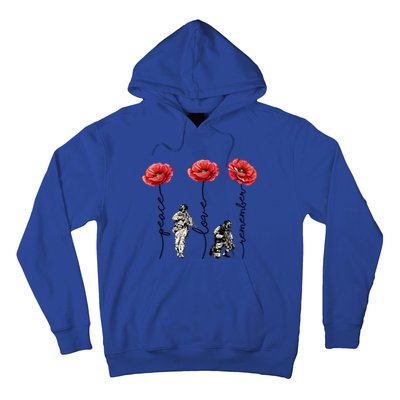 Peace Love Remember Red Poppy Flower Soldier Veteran Day Gift Hoodie