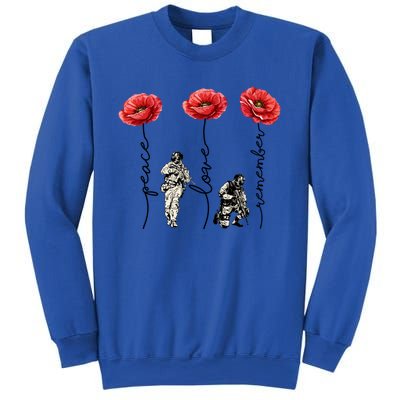 Peace Love Remember Red Poppy Flower Soldier Veteran Day Gift Sweatshirt