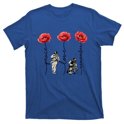 Peace Love Remember Red Poppy Flower Soldier Veteran Day Gift T-Shirt