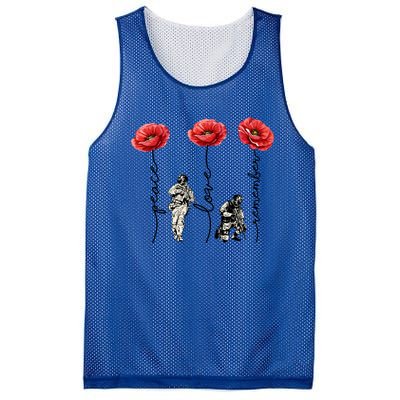 Peace Love Remember Red Poppy Flower Soldier Veteran Day Gift Mesh Reversible Basketball Jersey Tank