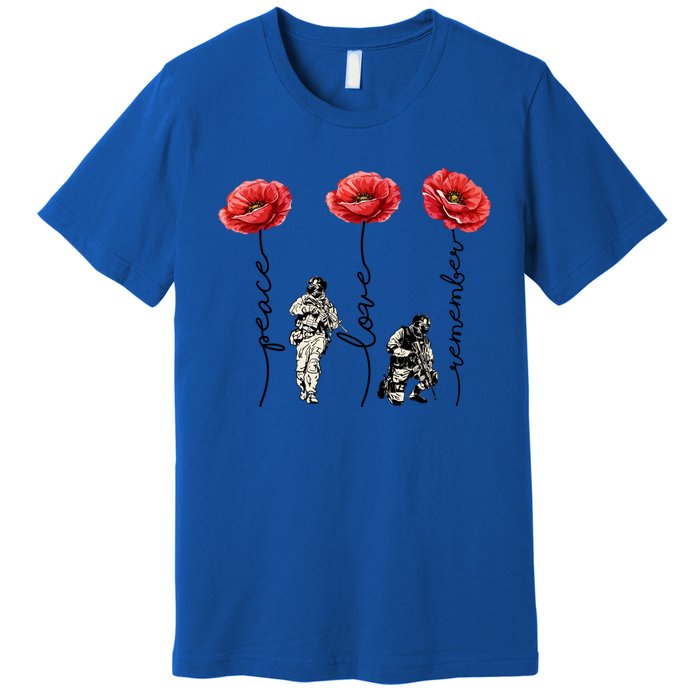 Peace Love Remember Red Poppy Flower Soldier Veteran Day Gift Premium T-Shirt