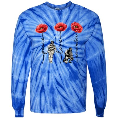 Peace Love Remember Red Poppy Flower Soldier Veteran Day Gift Tie-Dye Long Sleeve Shirt