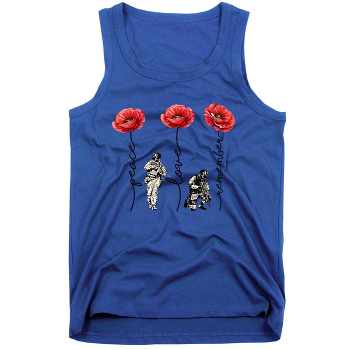 Peace Love Remember Red Poppy Flower Soldier Veteran Day Gift Tank Top