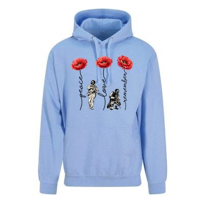 Peace Love Remember Red Poppy Flower Soldier Veteran Day Gift Unisex Surf Hoodie