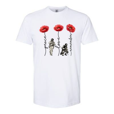 Peace Love Remember Red Poppy Flower Soldier Veteran Day Gift Softstyle CVC T-Shirt