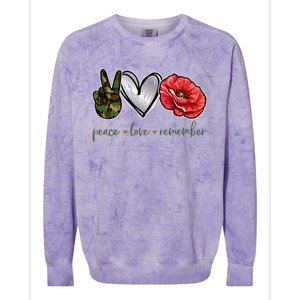 Peace Love Remember Red Poppy Flower Soldier Veteran Day Gift Colorblast Crewneck Sweatshirt