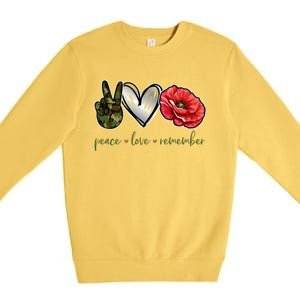 Peace Love Remember Red Poppy Flower Soldier Veteran Day Gift Premium Crewneck Sweatshirt