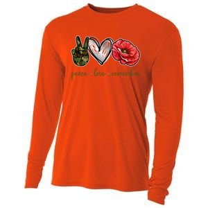 Peace Love Remember Red Poppy Flower Soldier Veteran Day Gift Cooling Performance Long Sleeve Crew