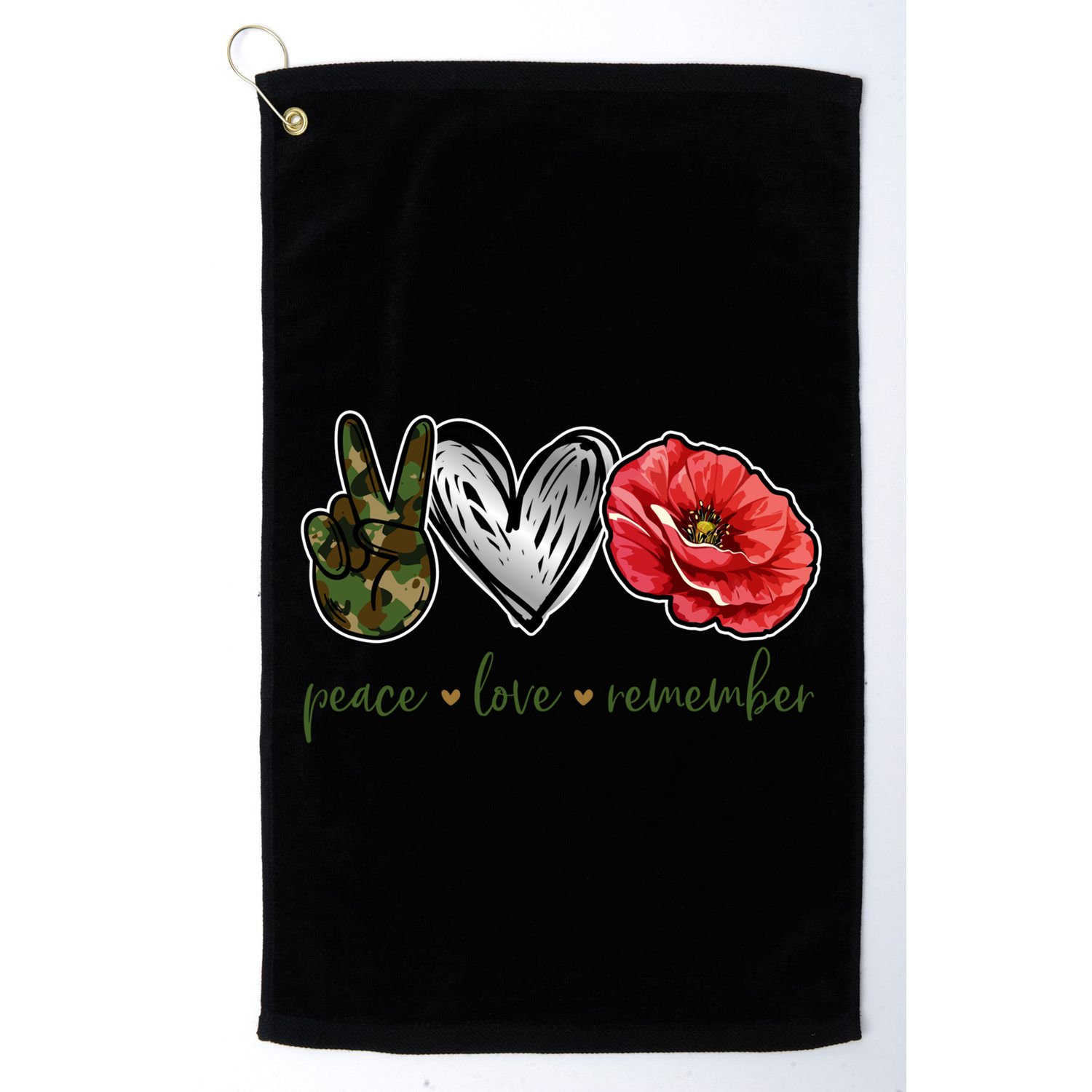 Peace Love Remember Red Poppy Flower Soldier Veteran Day Gift Golf Towel