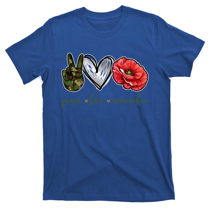 Peace Love Remember Red Poppy Flower Soldier Veteran Day Gift T-Shirt