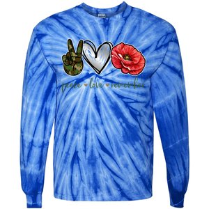 Peace Love Remember Red Poppy Flower Soldier Veteran Day Gift Tie-Dye Long Sleeve Shirt