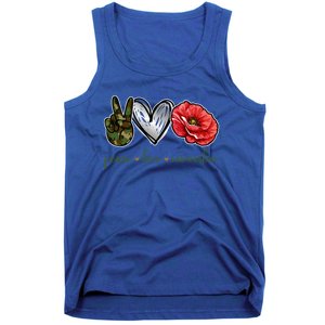 Peace Love Remember Red Poppy Flower Soldier Veteran Day Gift Tank Top