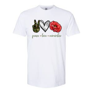 Peace Love Remember Red Poppy Flower Soldier Veteran Day Gift Softstyle CVC T-Shirt