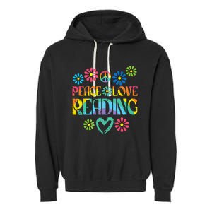 Peace Love Reading Tie Dye Book Lover Bookworm Librarian Garment-Dyed Fleece Hoodie