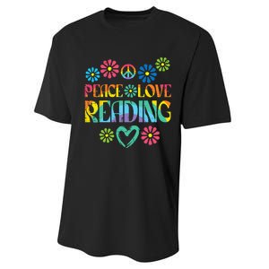 Peace Love Reading Tie Dye Book Lover Bookworm Librarian Performance Sprint T-Shirt