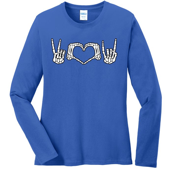 Peace Love Rock And Roll Skeleton Hand Pastel Goth Gift Ladies Long Sleeve Shirt