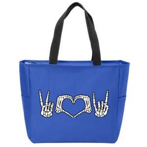 Peace Love Rock And Roll Skeleton Hand Pastel Goth Gift Zip Tote Bag