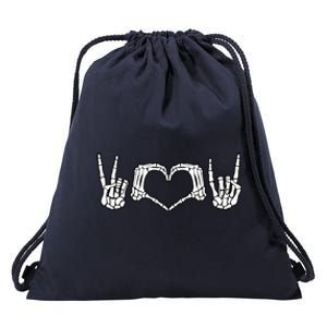 Peace Love Rock And Roll Skeleton Hand Pastel Goth Gift Drawstring Bag