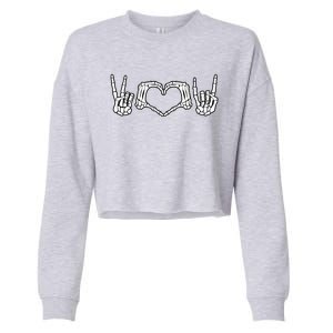 Peace Love Rock And Roll Skeleton Hand Pastel Goth Gift Cropped Pullover Crew