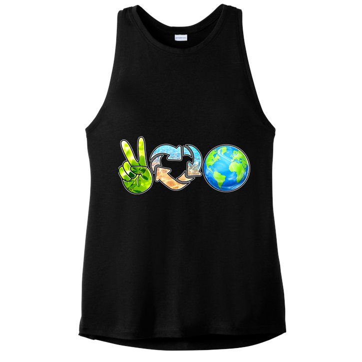 Peace Love Recycle Earth Celebrate Earth Day Everyday Ladies PosiCharge Tri-Blend Wicking Tank