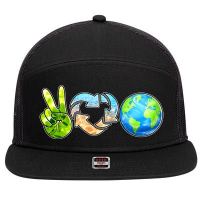 Peace Love Recycle Earth Celebrate Earth Day Everyday 7 Panel Mesh Trucker Snapback Hat