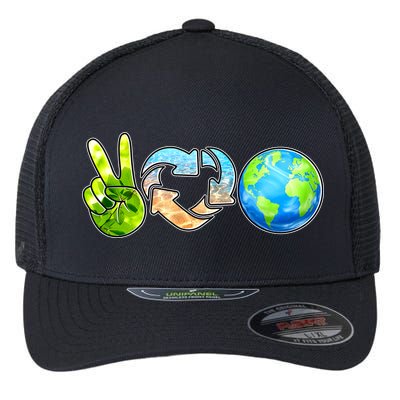 Peace Love Recycle Earth Celebrate Earth Day Everyday Flexfit Unipanel Trucker Cap