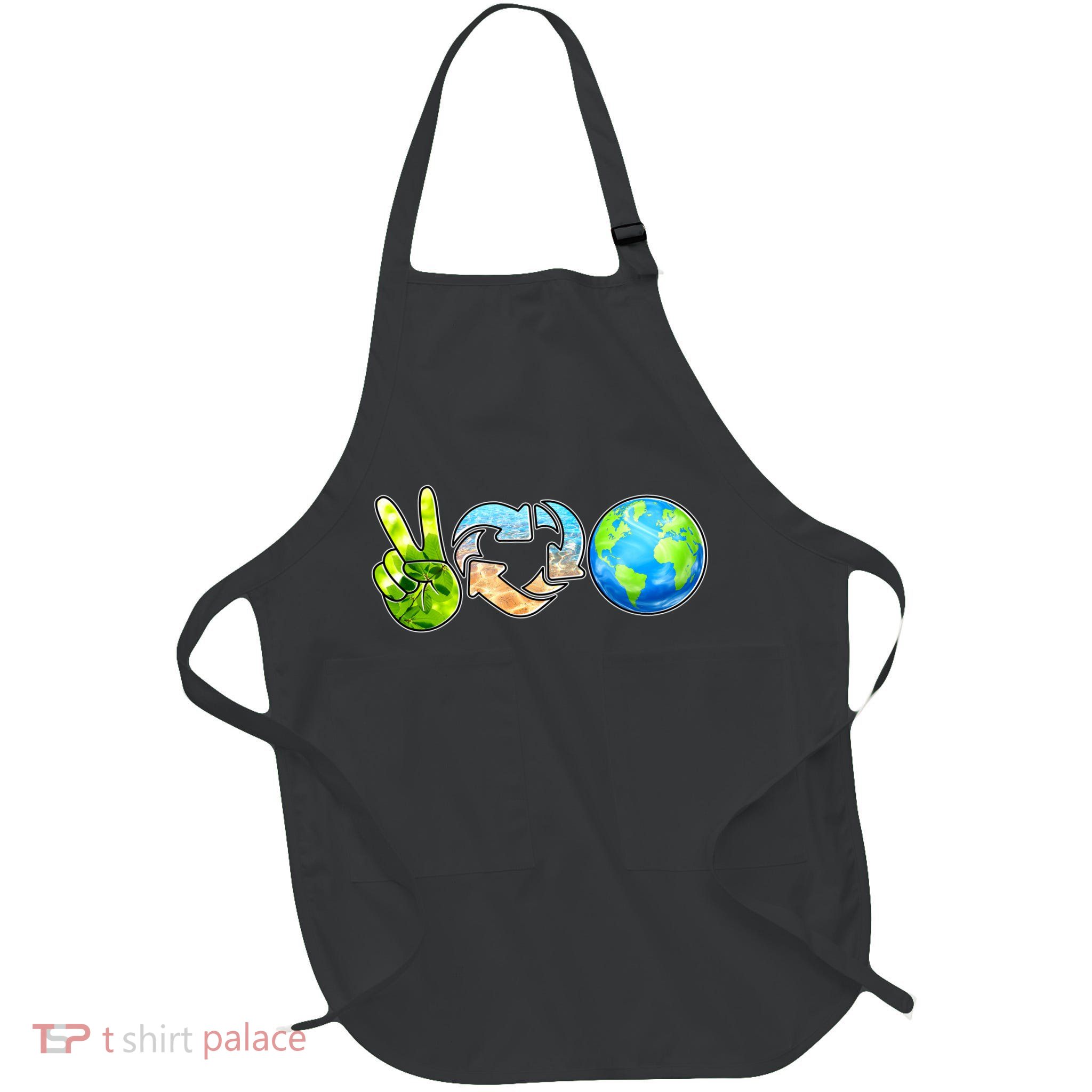 Peace Love Recycle Earth Celebrate Earth Day Everyday Full-Length Apron With Pockets